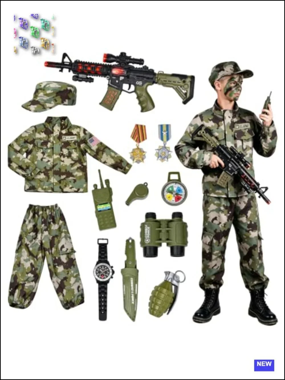 Kids Army Costume for Boys - 14 PCS Soldier Halloween Set